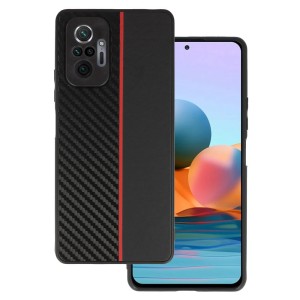 Etui CARBON do Xiaomi Redmi Note 10 PRO / NOTE 10 PRO MAX Czarne z czerwonym paskiem
